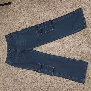 Shein denim blue straight leg cargo jeans w26 L32